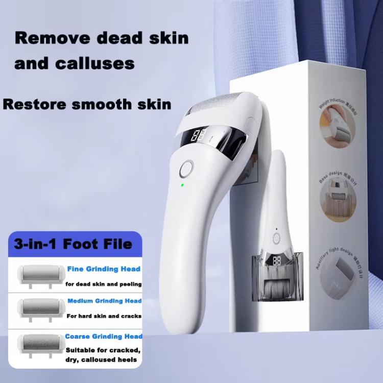 Electric Callus Remover For Feet Rechargeable Foot File With 3 Speed Settings, Coarse/Medium/Fine Grinding Heads - White