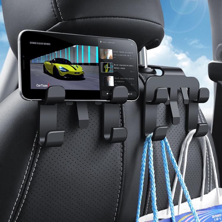 4pcs Multi-functional Car Seat Back Hook Phone Holder - Black