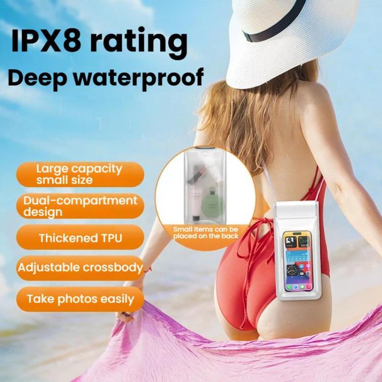 7.5+7.2 inch Dual Compartment IPX8 Cell Phone Waterproof Bag Transparent Sealed Portable Double Layer Phone Case