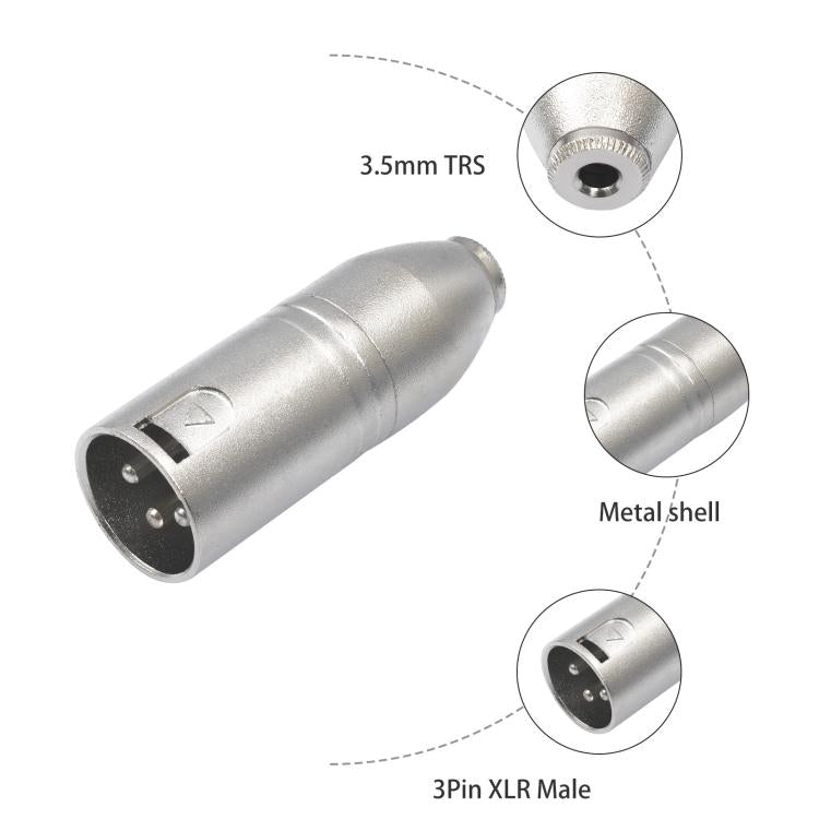 Metal Housing 3.5mm Female 1/8 TRS to Carnott Male XLR Male Audio Adapter - 52x18mm