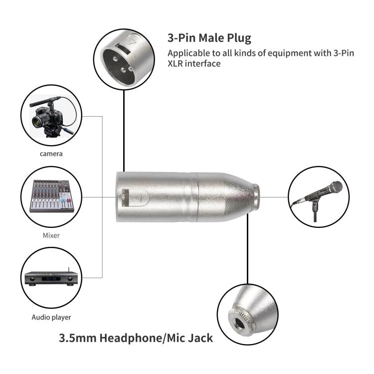 Metal Housing 3.5mm Female 1/8 TRS to Carnott Male XLR Male Audio Adapter - 52x18mm