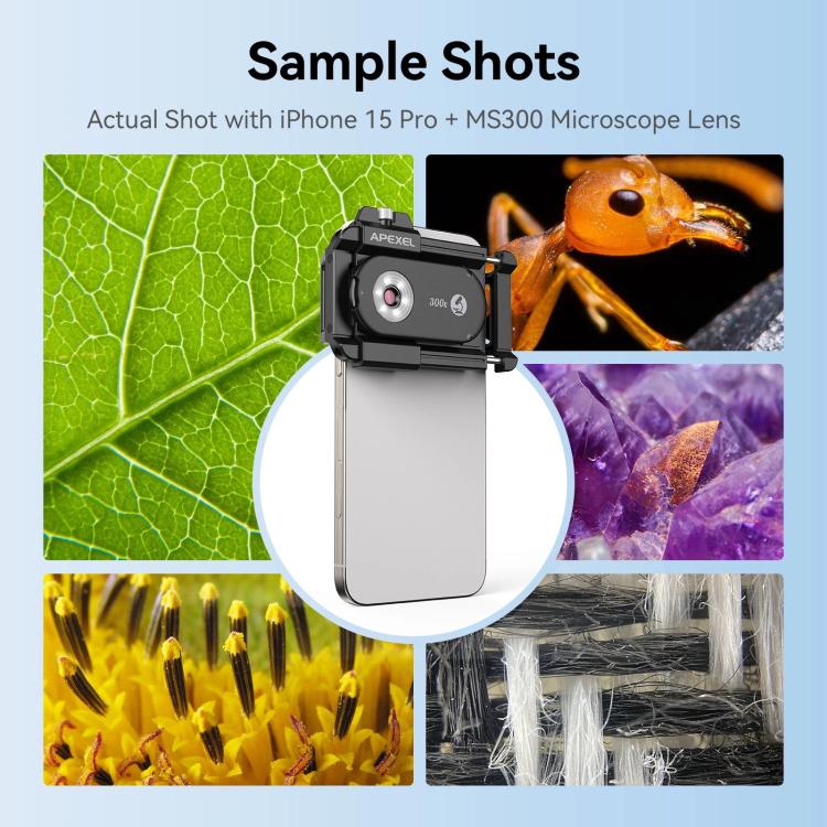 APEXEL PhoneMicro 5 Smartphone Microscope 300X Dual-Light Microscopic + UV, Multi-Mode Lighting - Black