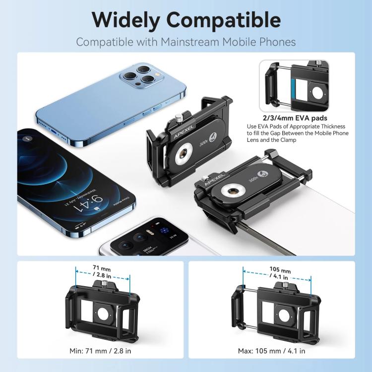 APEXEL PhoneMicro 5 Smartphone Microscope 300X Dual-Light Microscopic + UV, Multi-Mode Lighting - Black