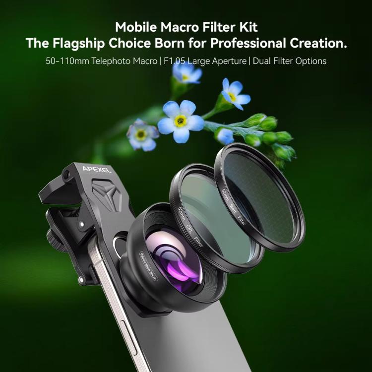 APEXEL HB100U Macro Lens Kit with 52MM CPL & Star Filter for Smartphones 3-in-1 Phone Camera Lens Set - Black