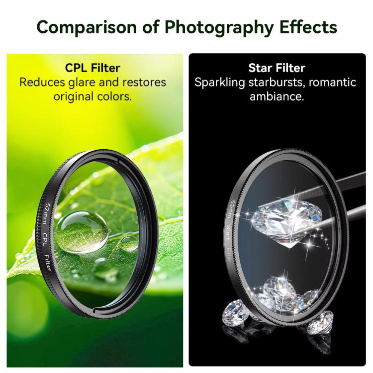 APEXEL HB100U Macro Lens Kit with 52MM CPL & Star Filter for Smartphones 3-in-1 Phone Camera Lens Set - Black