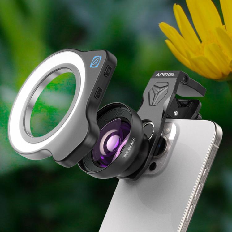 APEXEL HB100 Ultra Macro Lens & FL26 Fill Light Combo for Smartphones Close-Up Photography Kit - Black