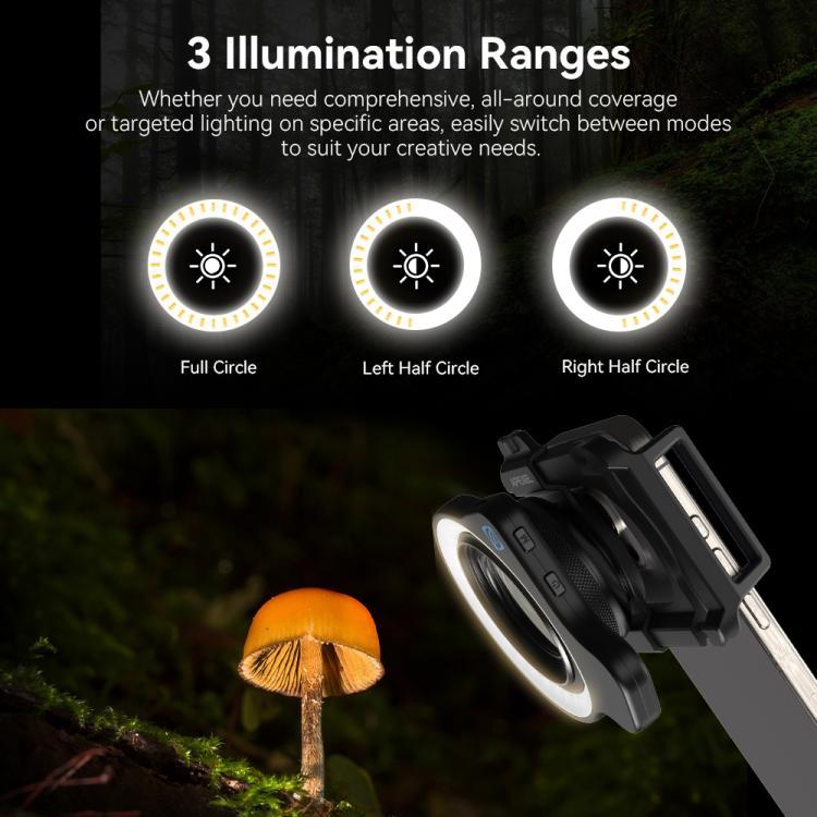 APEXEL HB100 Ultra Macro Lens & FL26 Fill Light Combo for Smartphones Close-Up Photography Kit - Black