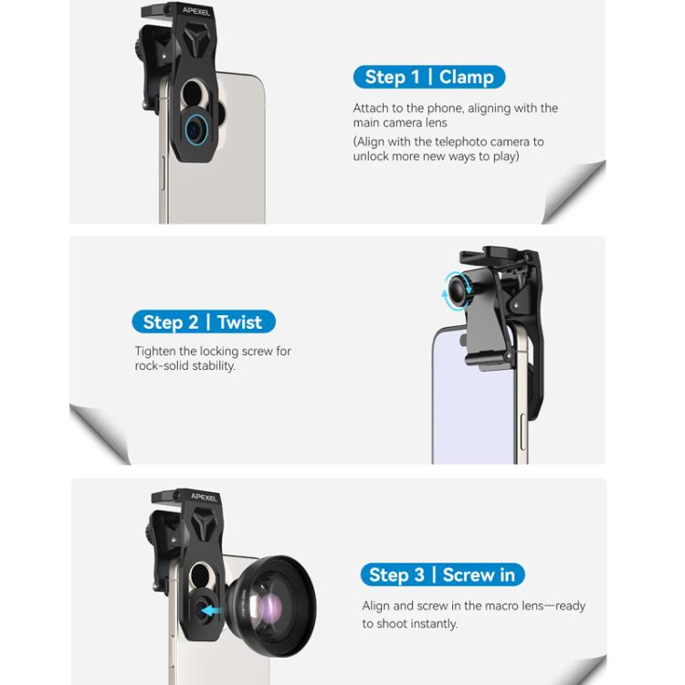 APEXEL HB100 Ultra Macro Lens for Smartphones 50-110mm Telephoto Zoom, F1.05 Large Aperture HD Lens - Black