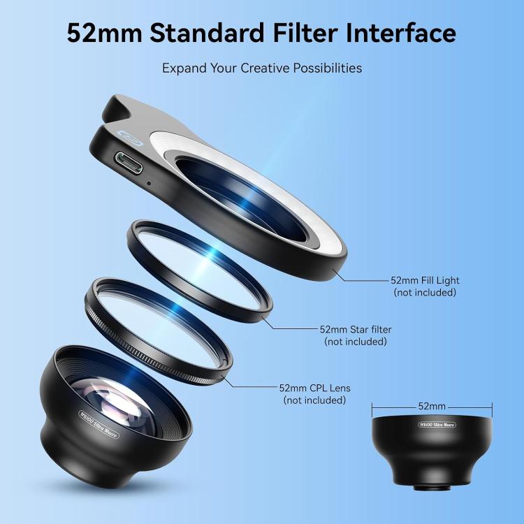 APEXEL HB100 Ultra Macro Lens for Smartphones 50-110mm Telephoto Zoom, F1.05 Large Aperture HD Lens - Black