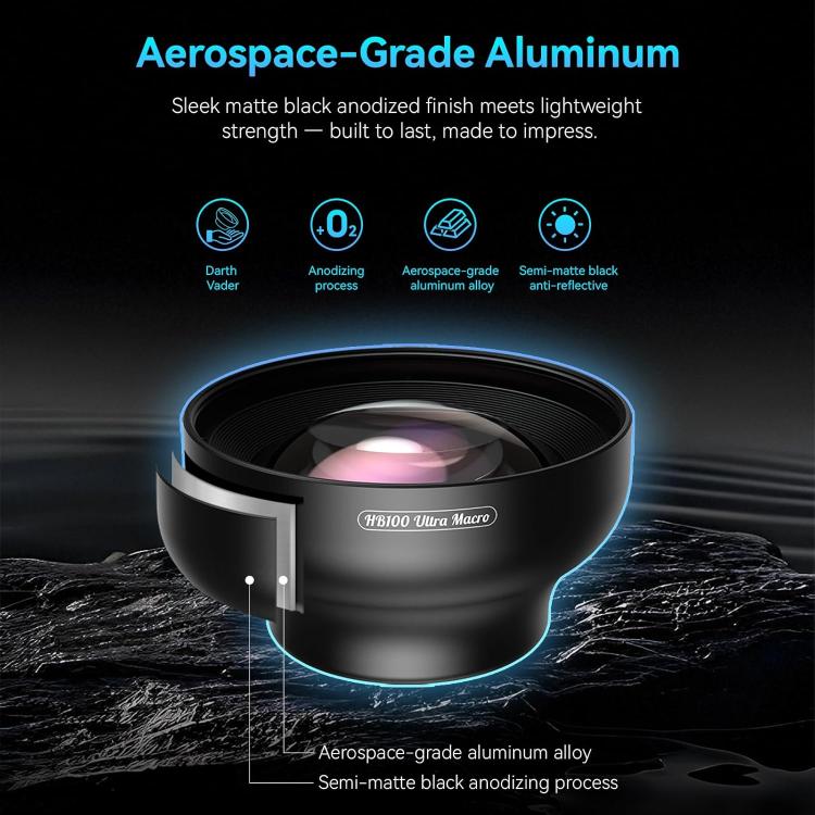 APEXEL HB100 Ultra Macro Lens for Smartphones 50-110mm Telephoto Zoom, F1.05 Large Aperture HD Lens - Black
