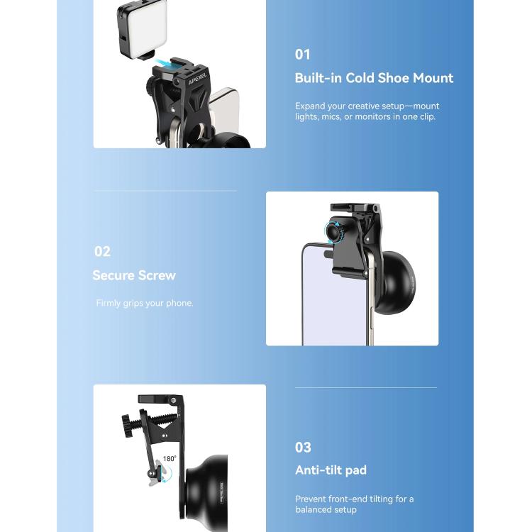 APEXEL HB100 Ultra Macro Lens for Smartphones 50-110mm Telephoto Zoom, F1.05 Large Aperture HD Lens - Black