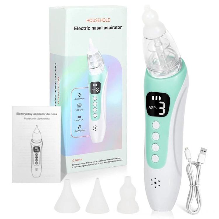 Electric Baby Nasal Aspirator with 3 Food-Grade Silicone Tips, Soothing Piano Music & Soft LED Lights - White