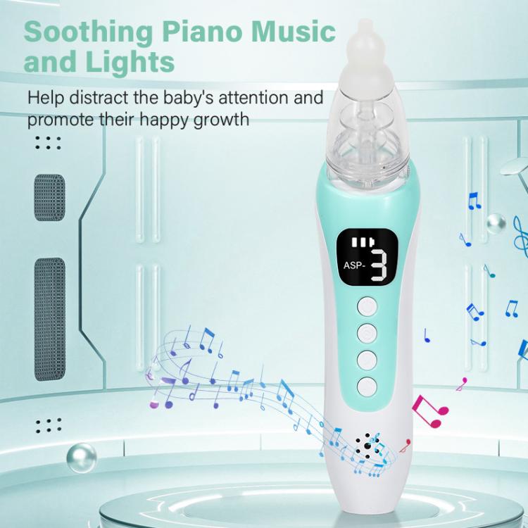 Electric Baby Nasal Aspirator with 3 Food-Grade Silicone Tips, Soothing Piano Music & Soft LED Lights - White