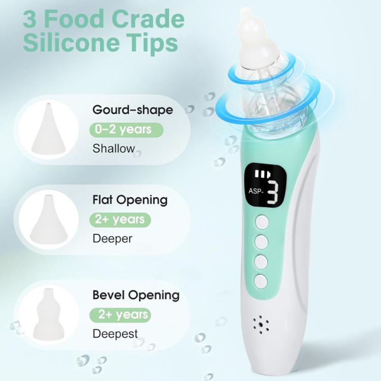 Electric Baby Nasal Aspirator with 3 Food-Grade Silicone Tips, Soothing Piano Music & Soft LED Lights - White