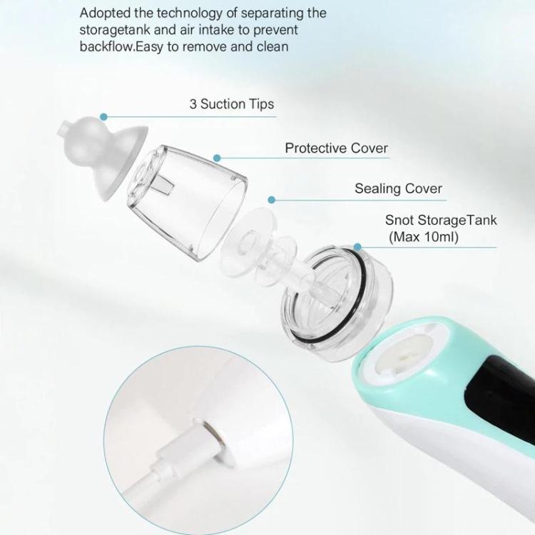 Electric Baby Nasal Aspirator with 3 Food-Grade Silicone Tips, Soothing Piano Music & Soft LED Lights - White
