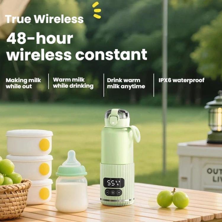 Portable Baby Bottle Warmer 15000mAh Wireless Smart Heating Cup with Adjustable Temp & Constant 48H Warm, IPX6 Waterproof Glass Green