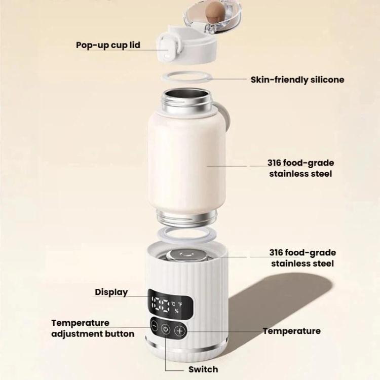 Portable Baby Bottle Warmer 15000mAh Wireless Smart Heating Cup with Adjustable Temp & Constant 48H Warm, IPX6 Waterproof Stainless White
