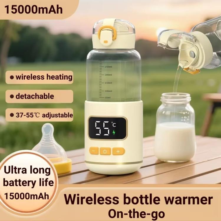 450ml Portable Wireless Baby Bottle Warmer 15000mAh Rechargeable Heating Cup 37-55 degrees Glass