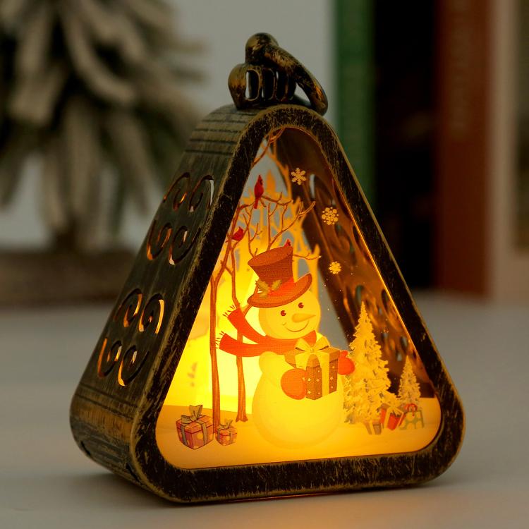 Christmas Decorations Vintage Night Light Window Desktop Ornaments Decoration Prop Wind Lamp, Color: Bronze Snowman