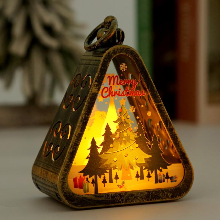 Christmas Decorations Vintage Night Light Window Desktop Ornaments Decoration Prop Wind Lamp, Color: Bronze Christmas Tree