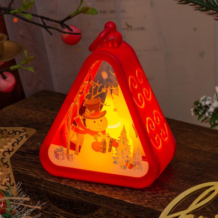 Christmas Decorations Vintage Night Light Window Desktop Ornaments Decoration Prop Wind Lamp, Color: Red Snowman