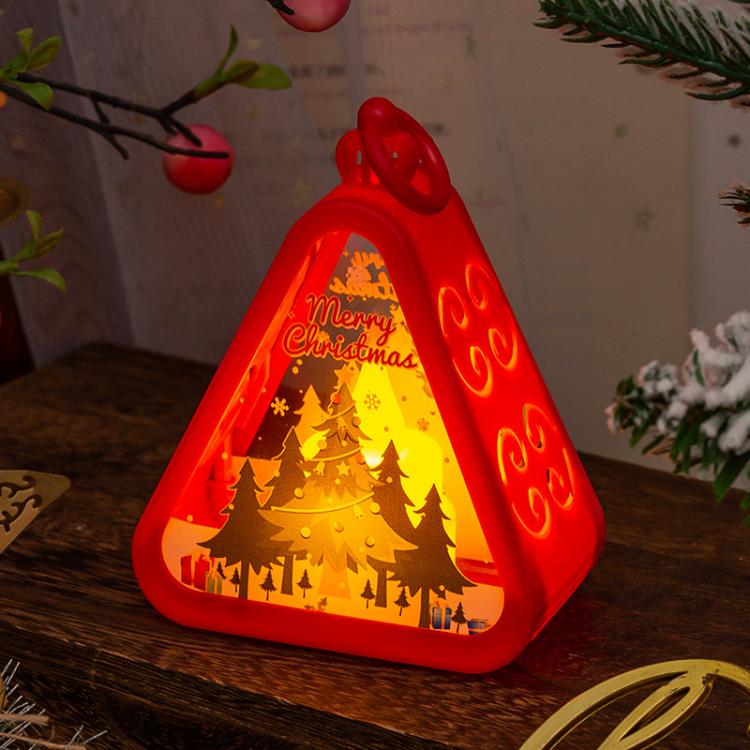 Christmas Decorations Vintage Night Light Window Desktop Ornaments Decoration Prop Wind Lamp, Color: Red Christmas Tree