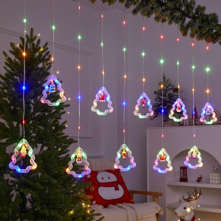10pcs /Set Christmas Curtain Lights Holiday Decoration String Lights Leather String Christmas Ambiance Decoration Ball Lights, Style: Colorful Christmas Tree