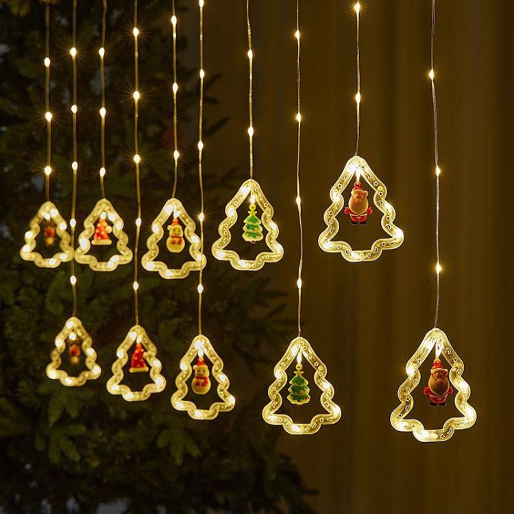 10pcs /Set Christmas Curtain Lights Holiday Decoration String Lights Leather String Christmas Ambiance Decoration Ball Lights, Style: Warm White Christmas Tree