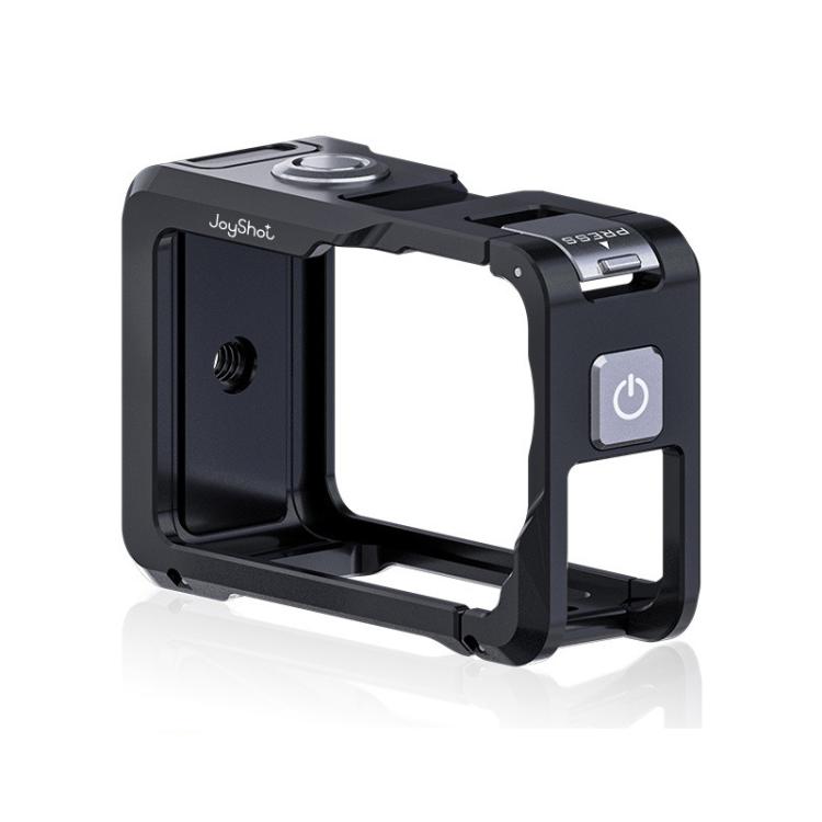 For DJI Osmo Action 6 Joyshot Dual-Open Metal Cage Aluminum Protective Frame with 1/4-inch Screw Holes & Cold Shoe Mount - Black
