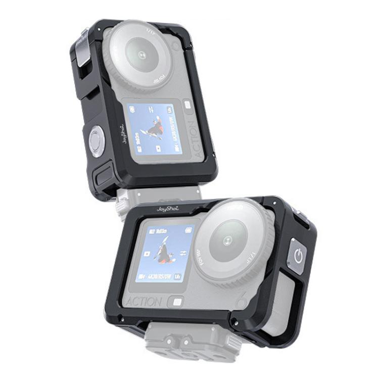 For DJI Osmo Action 6 Joyshot Dual-Open Metal Cage Aluminum Protective Frame with 1/4-inch Screw Holes & Cold Shoe Mount - Black