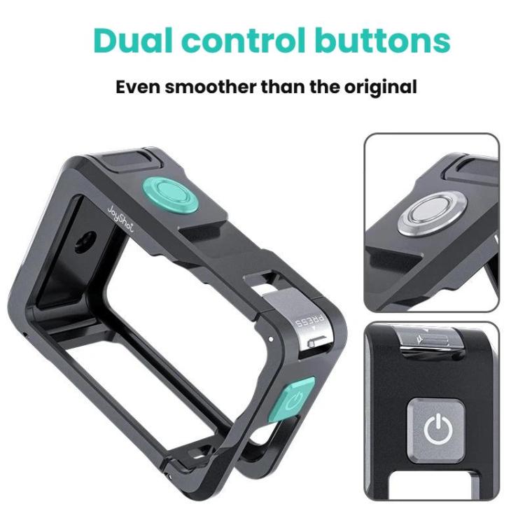 For DJI Osmo Action 6 Joyshot Dual-Open Metal Cage Aluminum Protective Frame with 1/4-inch Screw Holes & Cold Shoe Mount - Black