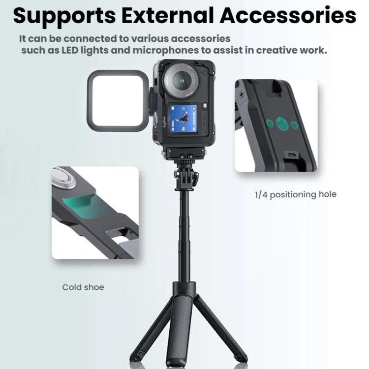For DJI Osmo Action 6 Joyshot Dual-Open Metal Cage Aluminum Protective Frame with 1/4-inch Screw Holes & Cold Shoe Mount - Black