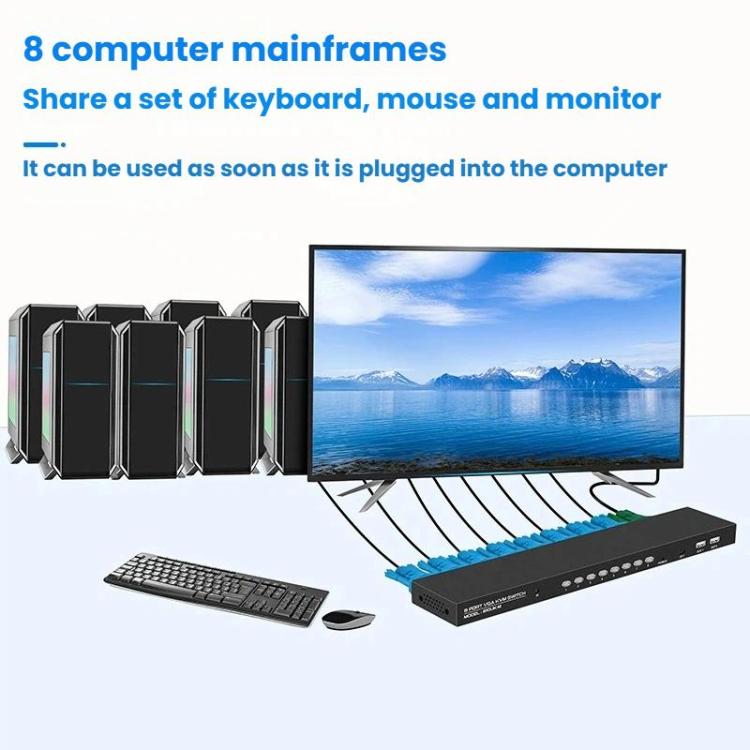 FJGEAR 810UK-M 8 Input 1 Output VGA KVM Converter Multiple Computer Hosts Sharing Monitor Switcher With IR Remote Controller