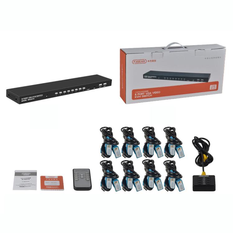 FJGEAR 810UK-M 8 Input 1 Output VGA KVM Converter Multiple Computer Hosts Sharing Monitor Switcher With IR Remote Controller