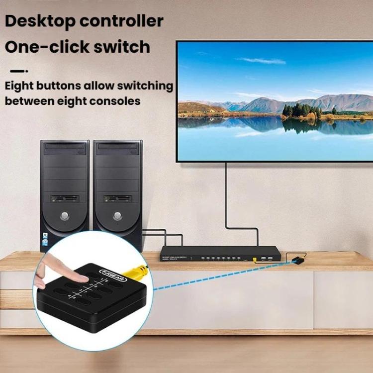 FJGEAR 810UK-M 8 Input 1 Output VGA KVM Converter Multiple Computer Hosts Sharing Monitor Switcher With IR Remote Controller