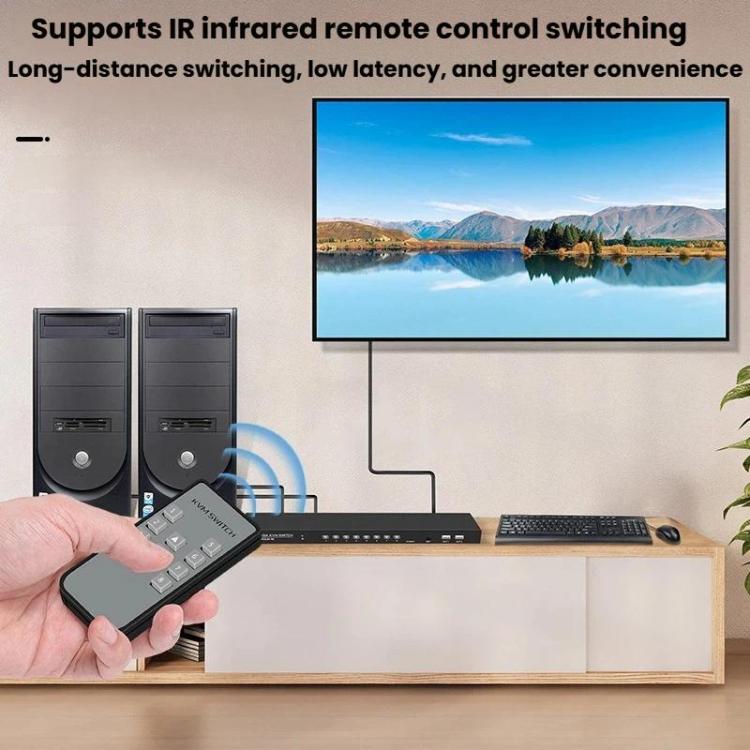 FJGEAR 810UK-M 8 Input 1 Output VGA KVM Converter Multiple Computer Hosts Sharing Monitor Switcher With IR Remote Controller