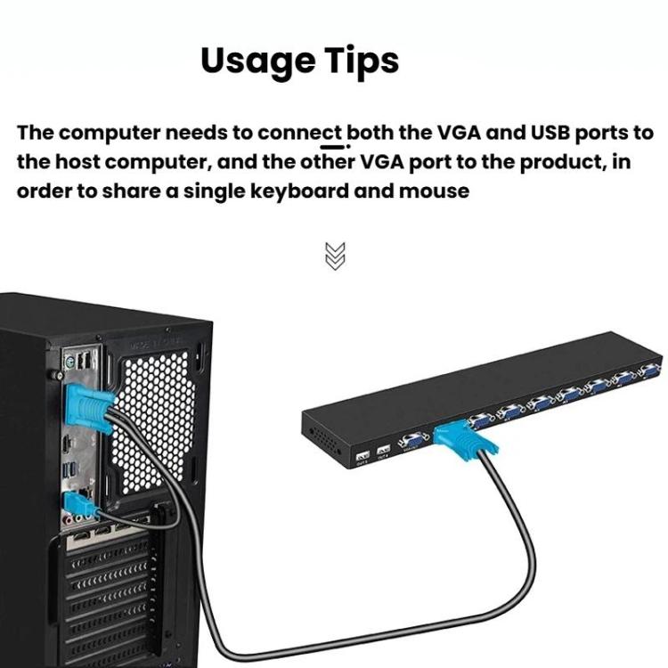FJGEAR 810UK-M 8 Input 1 Output VGA KVM Converter Multiple Computer Hosts Sharing Monitor Switcher With IR Remote Controller