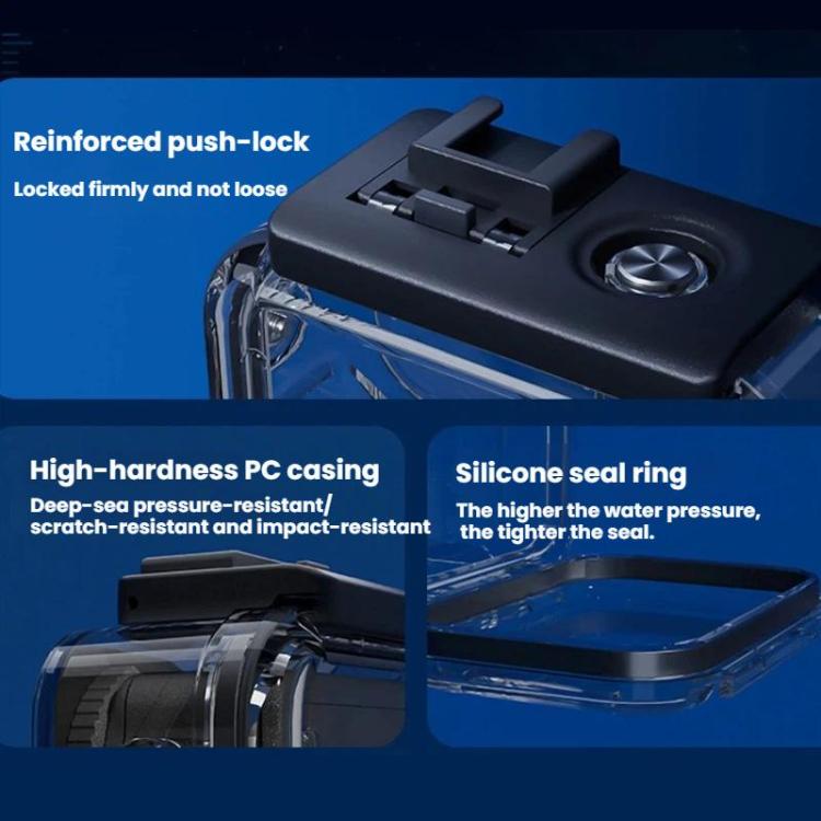 For DJI Osmo Action 6 Waterproof Case 70m IPX8 Dive Housing with Dual Cold Shoe - Clear
