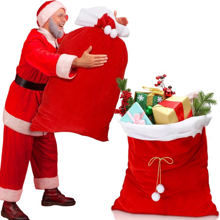 70x50cm Velvet Santa Drawstring Bag Jumbo Holiday Candy Sack Christmas Gift Bags With Cinch Closure