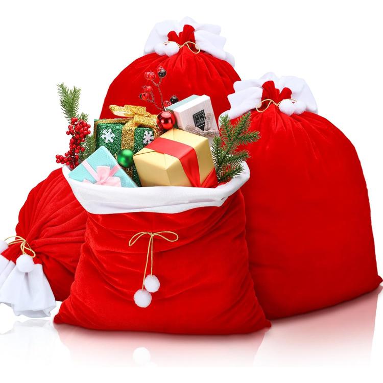 70x100cm Velvet Santa Drawstring Bag Jumbo Holiday Candy Sack Christmas Gift Bags With Cinch Closure