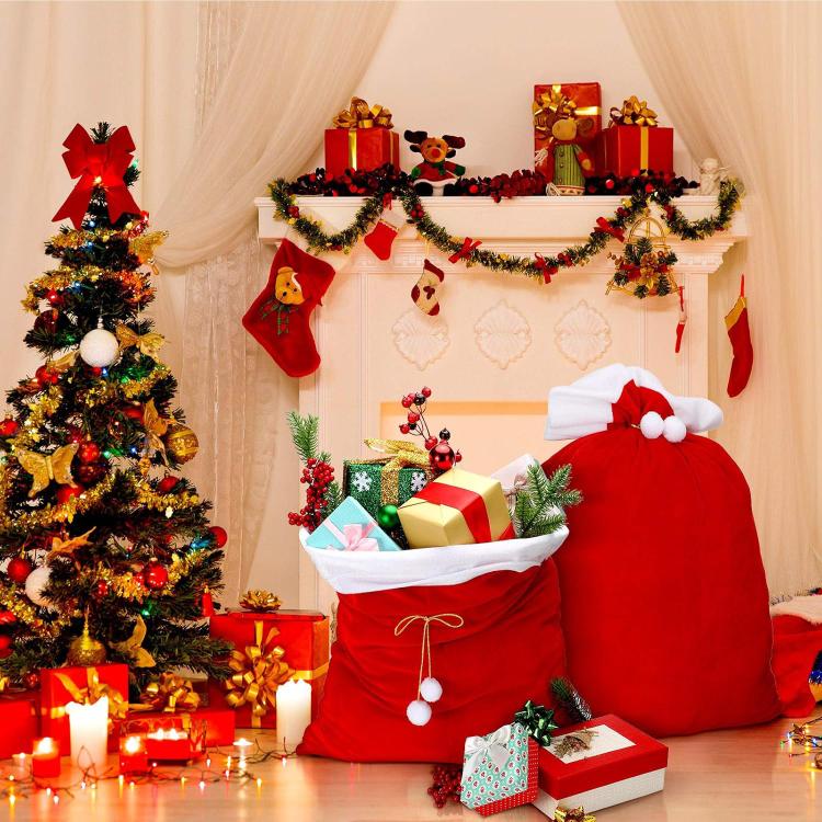 70x50cm Velvet Santa Drawstring Bag Jumbo Holiday Candy Sack Christmas Gift Bags With Cinch Closure
