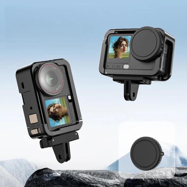 For DJI Osmo Action 6 Aluminum Alloy Cage Expandable Protective Frame with Silicone Lens Cap - Black