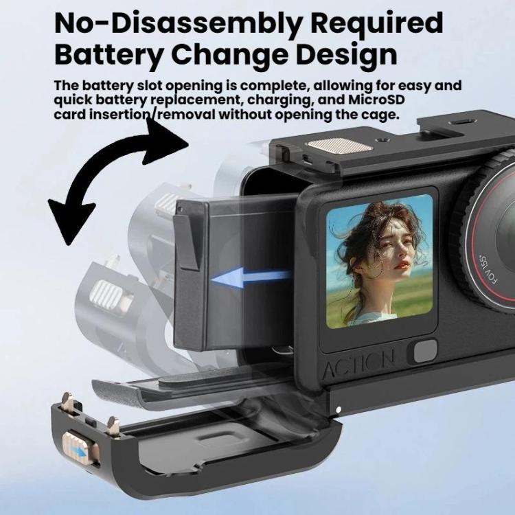 For DJI Osmo Action 6 Aluminum Alloy Cage Expandable Protective Frame with Silicone Lens Cap - Black