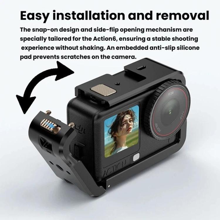 For DJI Osmo Action 6 Aluminum Alloy Cage Expandable Protective Frame with Silicone Lens Cap - Black