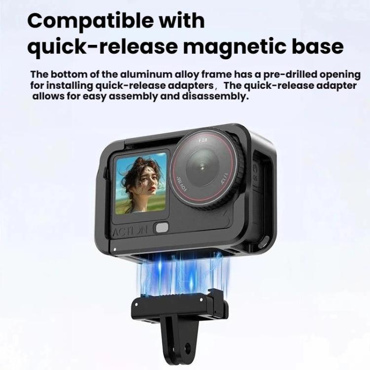 For DJI Osmo Action 6 Aluminum Alloy Cage Expandable Protective Frame with Silicone Lens Cap - Black