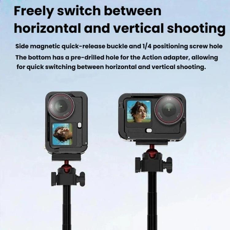 For DJI Osmo Action 6 Aluminum Alloy Cage Expandable Protective Frame with Silicone Lens Cap - Black
