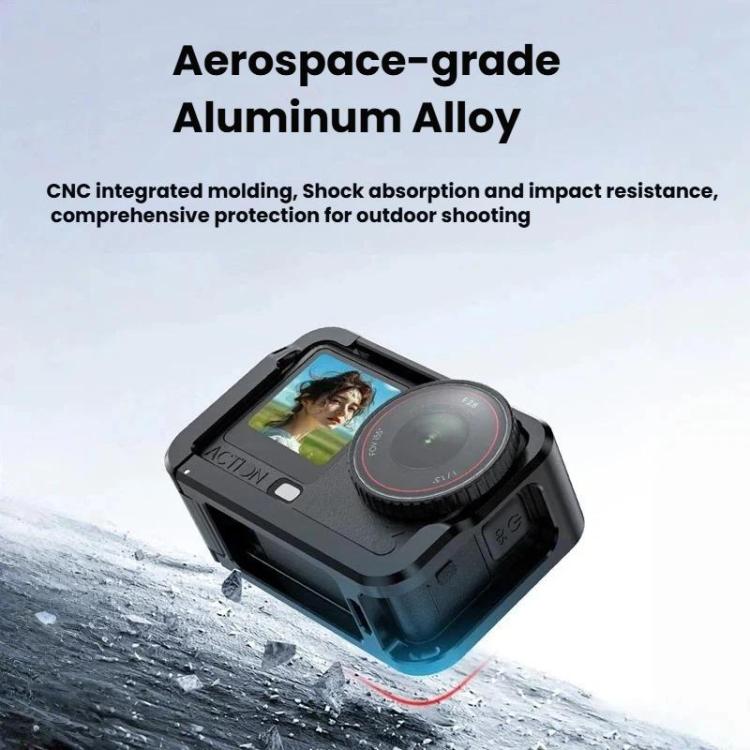 For DJI Osmo Action 6 Aluminum Alloy Cage Expandable Protective Frame with Silicone Lens Cap - Black