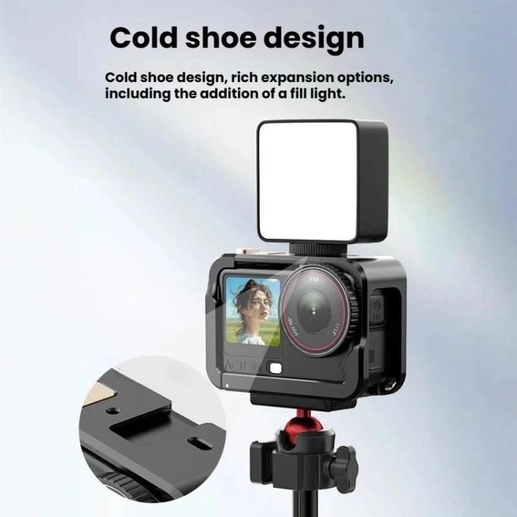 For DJI Osmo Action 6 Aluminum Alloy Cage Expandable Protective Frame with Silicone Lens Cap - Black