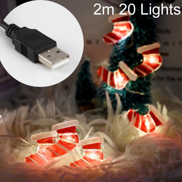 2m 20 Lights LED Christmas Decoration Sock Light Holiday Ambience Christmas Tree Lights String