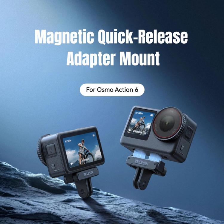 For DJI Osmo Action 6 TELESIN Magnetic Quick-release Adapter Mount Two-Claw Base - Black